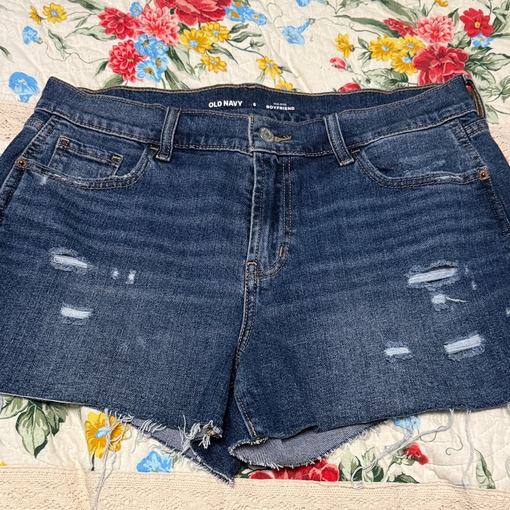Old Navy Dark Blue Distressed Boyfriend Jean Shorts